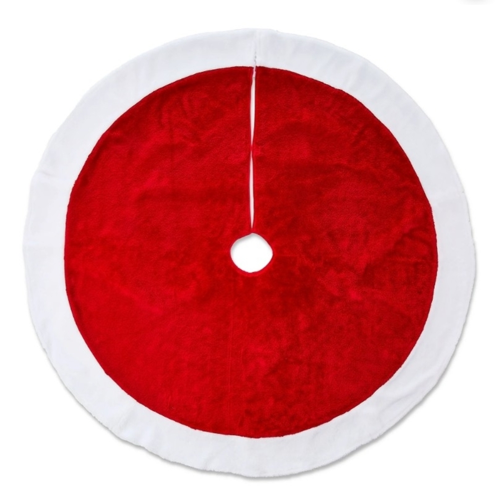 Classic Christmas Tree Skirt Red with White Border Festive Home Decor Plush Faux